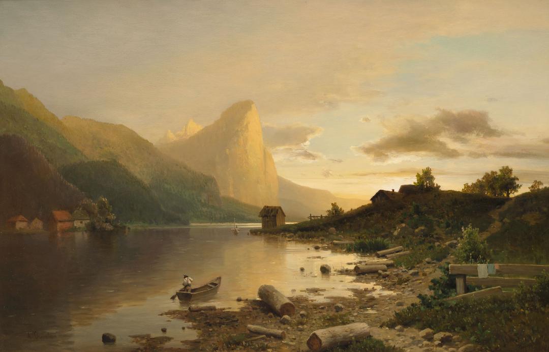 Adolf Chwala - Večer na jezeře Mondsee s Dračí skálou