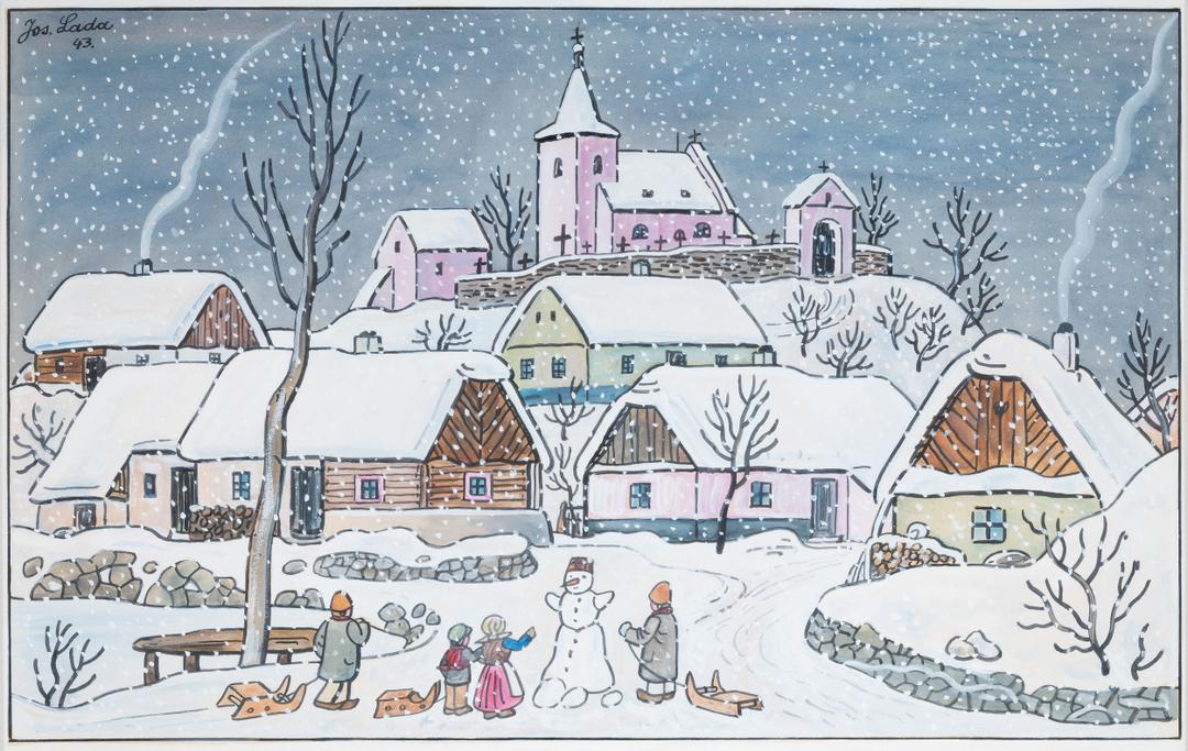 Josef Lada - Stavění sněhuláka