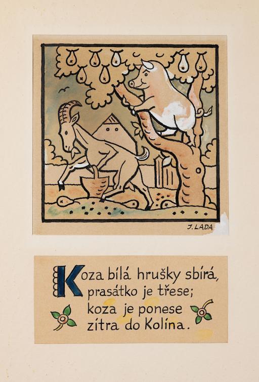 Josef Lada - White Goat Gathers Pears