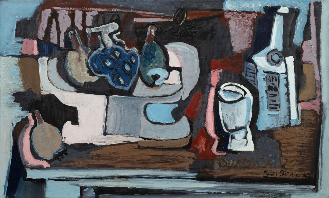 Emil Filla  - Still Life with Fruit, Bottle and Goblet