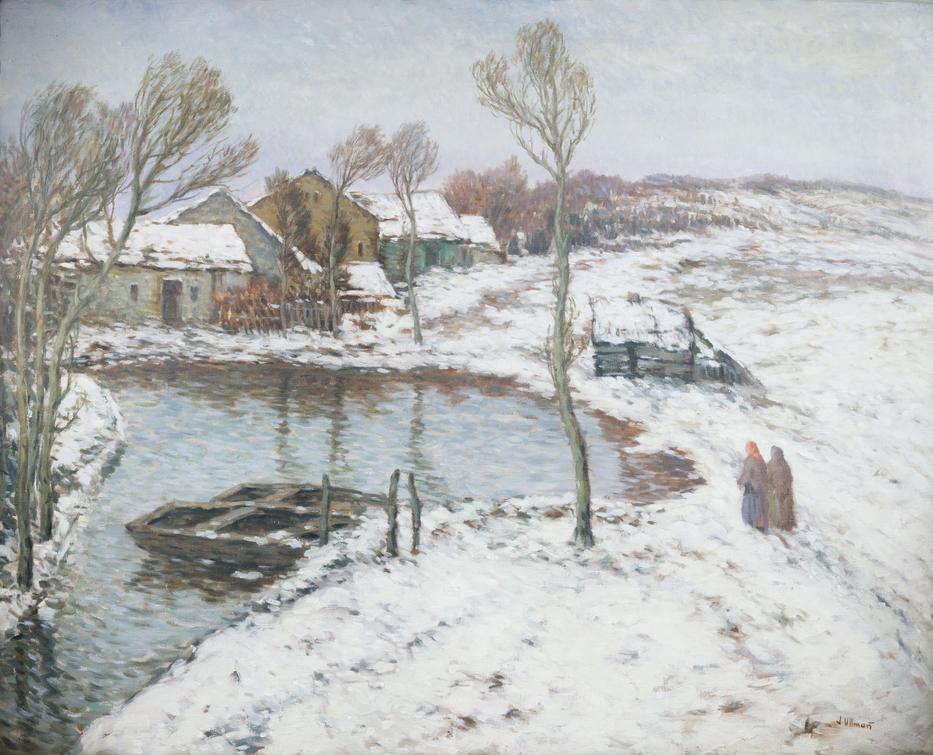 Josef Ullmann - Zimní krajina s rybníkem a chalupou