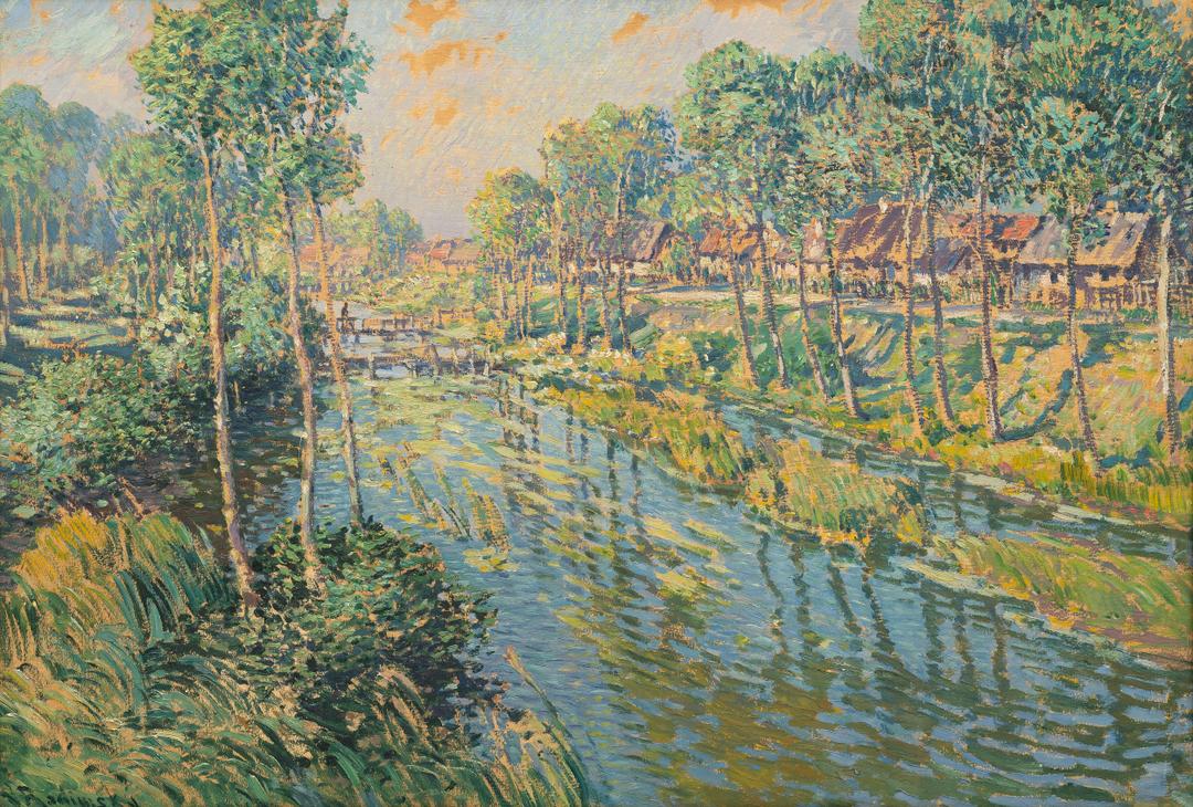 Václav Radimský - Riverside Landscape with Footbridge