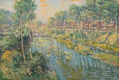 Václav Radimský - Riverside Landscape with Footbridge - Photo 1